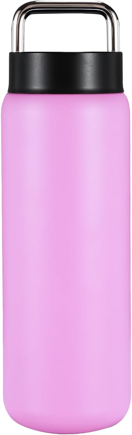 DEQIANG Insulated Water Bottle with Handle – 24H Hot/12H Cold Vacuum Insulated Tumbler, Sweat-Proof & Leak-Proof Lid for Workouts, Hiking & Daily Use (Purple, 24 oz)