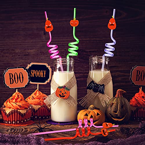 24 Pieces Halloween Drinking Straws Reusable Plastic Pumpkin Straws For Halloween Party Decoration Supplies Birthday Party Favors, 8 Styles #TOP5