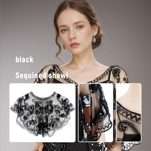 XDGBGFN Szalik w stylu lat 20. XX wieku, sukienka wieczorowa, sukienka wieczorowa z cekinami, retro akcesoria do kostiumu na bal absolwentów, imprezę, wesele, czarny, Rozmiar uniwersalny