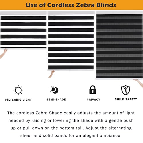 JIANGPIN TEXTILE Cordless Zebra Blinds Window Blind Zebra Shade Blinds for Windows Roller Sheer Shades Privacy Light Filtering Shades for Home Kitchen Bathroom (Width 42'' X Height 72'' Black) by JIANGPIN TEXTILE - Image 6