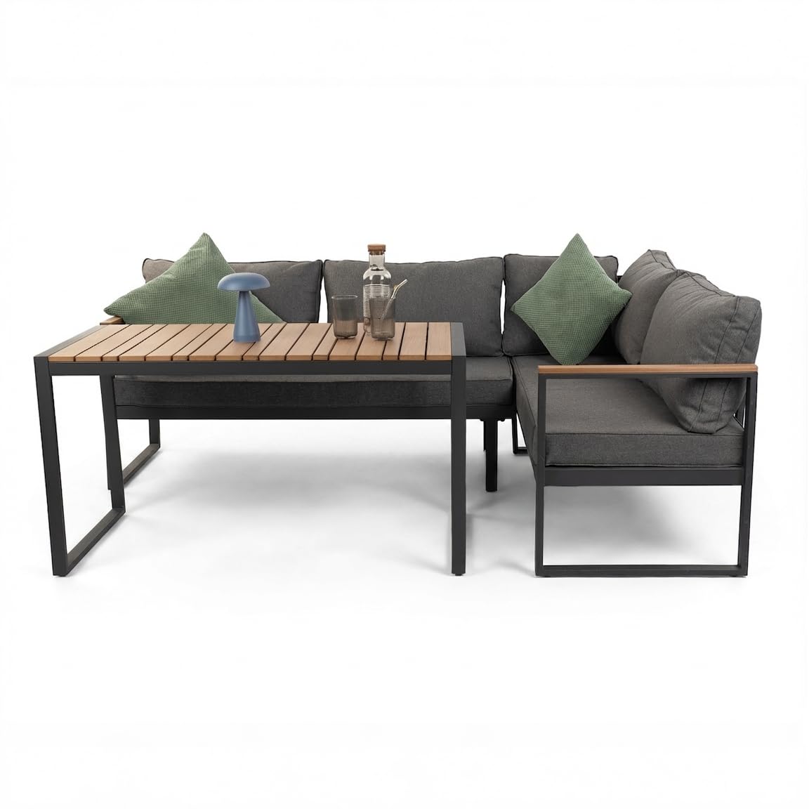 Toledo Lounge-Set, Stahl und Holz-Kunststoff-Gemisch, Grau, mit 2-Sitzer und Tisch, 120 x 60 x 65 cm
