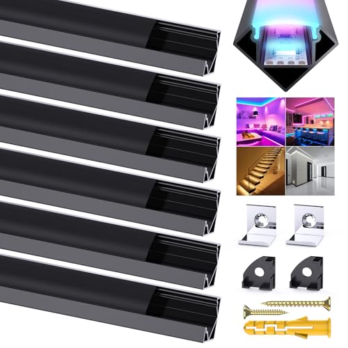 Chesbung 6Pack Schwarz LED Aluminum Profil mit Schwarz Abdeckung V Form Kanal Leiste Alu Profil für 12mm LED Streifen/Strip/Band Stripe Schiene Aluprofil Diffusor