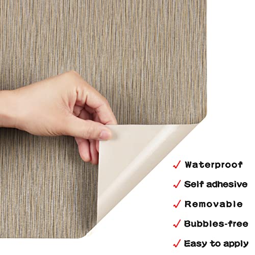 Decotalk Grasscloth Peel And Stick Wallpaper Grass Cloth Fabric Wallpaper For Cabinets Brown Fabric Contact Paper For Cabinets Waterproof Khaki Wallpaper Grasscloth Fabric Removable Modern 12"X120" #TOP5