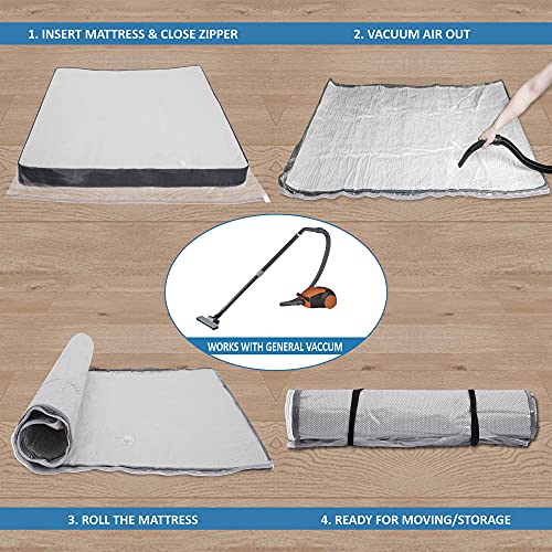 Queen/Full/Full-XL Foam Mattress Vacuum Bag for Moving, Vacuum Seal Mattress Bag with Straps