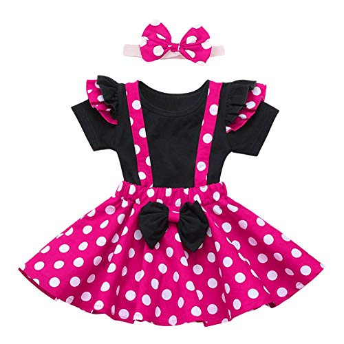 IBTOM CASTLE Infant Toddler Newborn Polka Dot Mini Birthday Skirt Set for Photo ShootHot Pink+black 18-24 Months