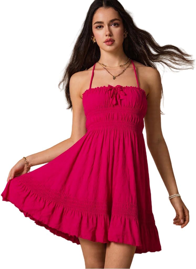 ForeMode Summer Deep V Neck Bohemian Women Mini Short Dress Backless Beach Boho Dress
