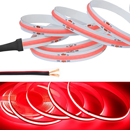 LEKE COB テープライトLEDストリップライトフレキシブル 高密度 LEDテープライト 0.5m 320LEDs/m 赤色光 DC5V 180°発光CRI>=90，両面テープ変形可能 切断可能 寝室 キッチンホーム オフィス屋内装飾