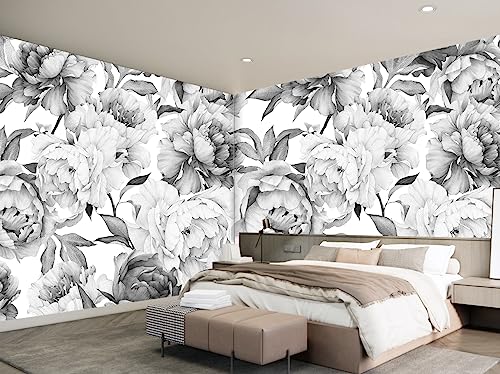 MFWFM Gray Peonies Wallpaper Watercolor Floral Mural Wallpaper for Nursery(Not Peel n' Stick)