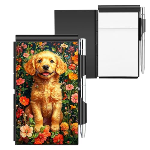 DISUOFEART Mini Pocket Notebook, Golden Retriever Wildflower Garden