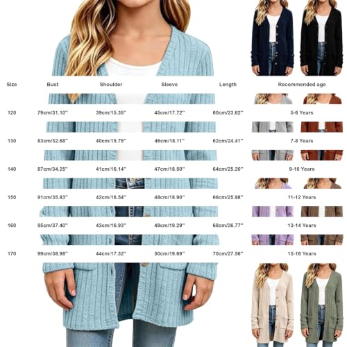 AIMAOMI Girls Long Cardigan Button Down Ribbed Knit Sweater Coat Beige 13-14 Years - image 7