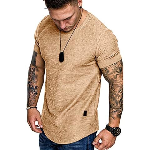 Remxi Mens Casual T shirt - Men Sport T-Shirts Solid Color Sweatshirt Short Sleeve Workwear Tee Cover
