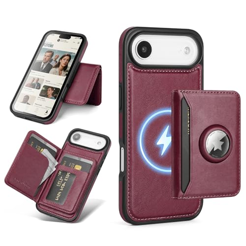 Antsturdy Compatible with MagSafe iPhone 17 Air Wallet Case,Wine Red