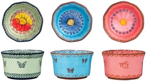 Handmade 7 oz Small Bowls - Ceramic Hand Painted Bowl Great for Ramekins, Dipping, Side Dish, Dessert, Sauce, Ice cream, Appetizer, Sushi in Gift Box, 3.5 inch, Set of 3, Glazed Pink