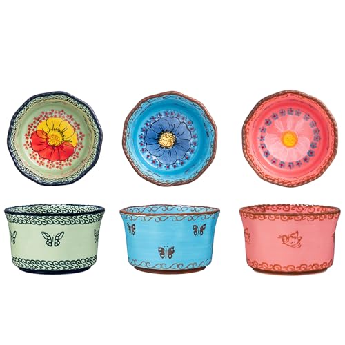 Handmade 7 oz Small Bowls - Ceramic Hand Painted Bowl Great for Ramekins, Dipping, Side Dish, Dessert, Sauce, Ice cream, Appetizer, Sushi in Gift Box, 3.5 inch, Set of 3, Glazed Pink