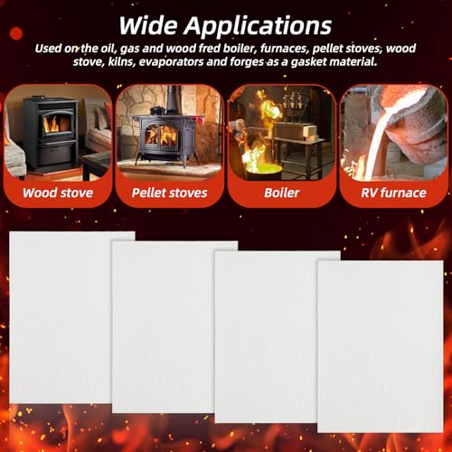 4 Piece High Temperature Gasket Paper Material 7\"x10\"x1/8\" Thick Ceramic Fiber Gasket Paper High Temperature Fireproof Insulation Sheet for Wood Stove Pellet Stove Boiler Kiln Furnace Forge DIY Cut
