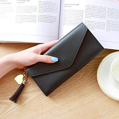 MEMOFYND Porte-Monnaie Vertical Noir En Cuir Synthétique Avec Pendentif Pompon - Mini Porte-Cartes Zippé Pour Femme