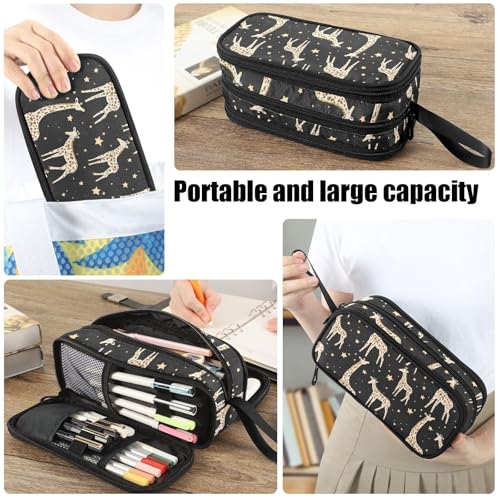 Image of Fustylead Cute Cartoon Giraffe and Stars Pen Pencil Case Makeup Pouch Big Capacity Multi-Purpose Travel Bag Office Organizer with Zipper