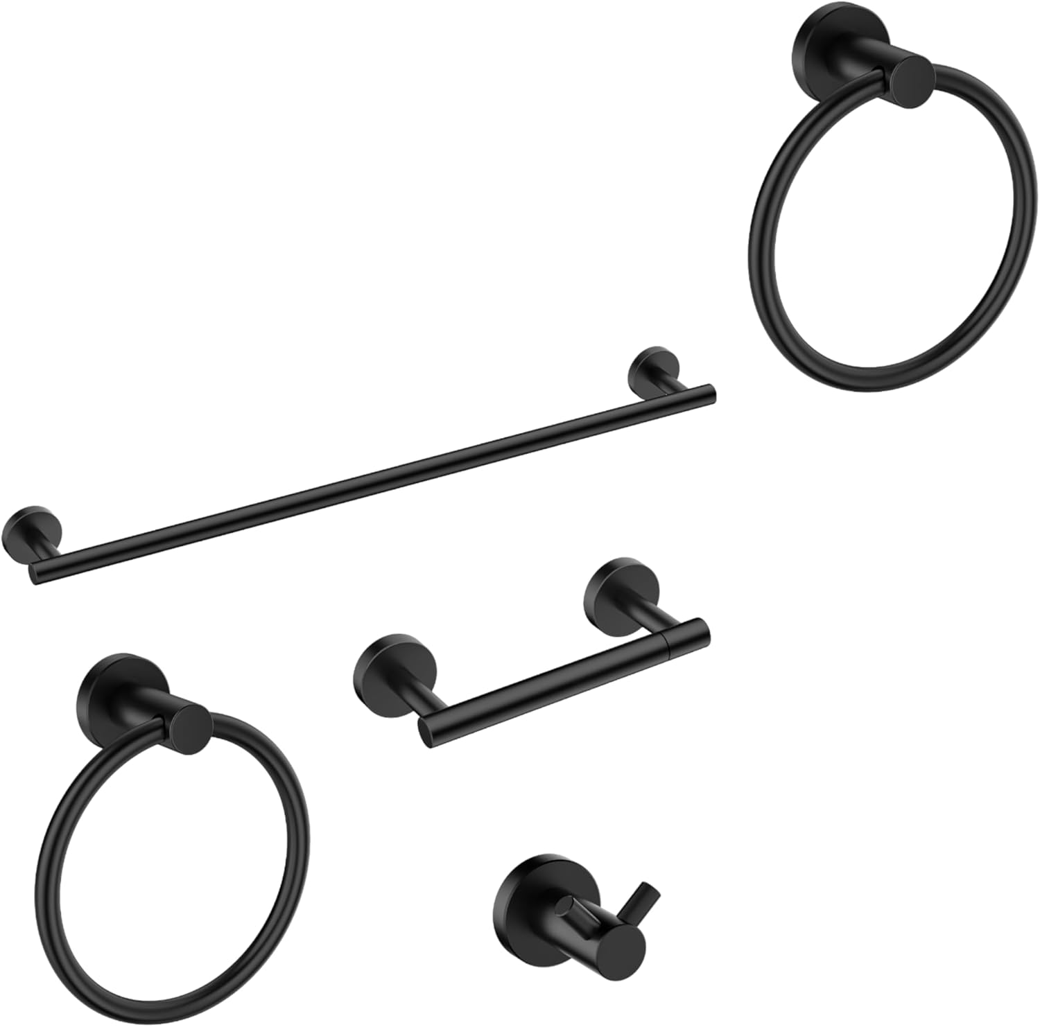 FORIOUS 5 Pieces Bathroom Hardware Accessories Set, SUS304 Stainless Steel 24 Inch Towel Bar Set, Modern Towel Racks Holder for Bathroom Wall Mounted, Matte Black