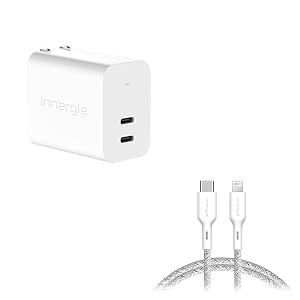 Innergie C4 Duo 45W GaN Dual-Port Foldable USB C Charger USB C to Lightning Nylon Cable 5 9ft