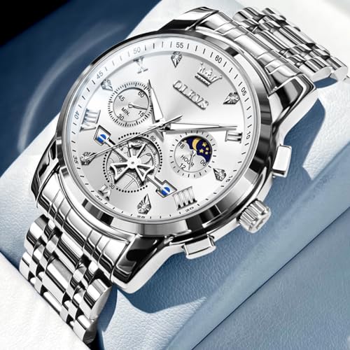 Image of OLEVS Watches for Men Luxury Dress Stainless Steel Waterproof Chronograph