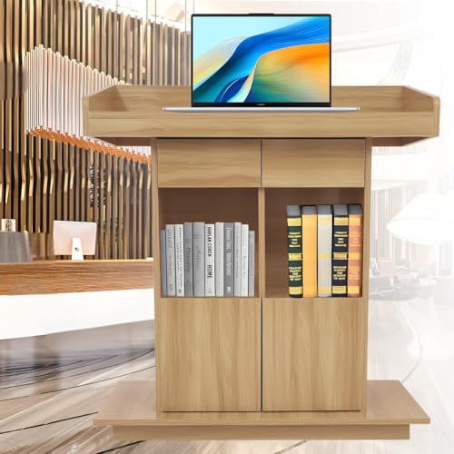 Walnut Podium Stand - Freestanding Wood Lecture Podium for Weddings, Churches, Classrooms &amp; Lecture Halls - Three-Tier Storage - 39"x20"x44" - Durable &amp; Elegant Design