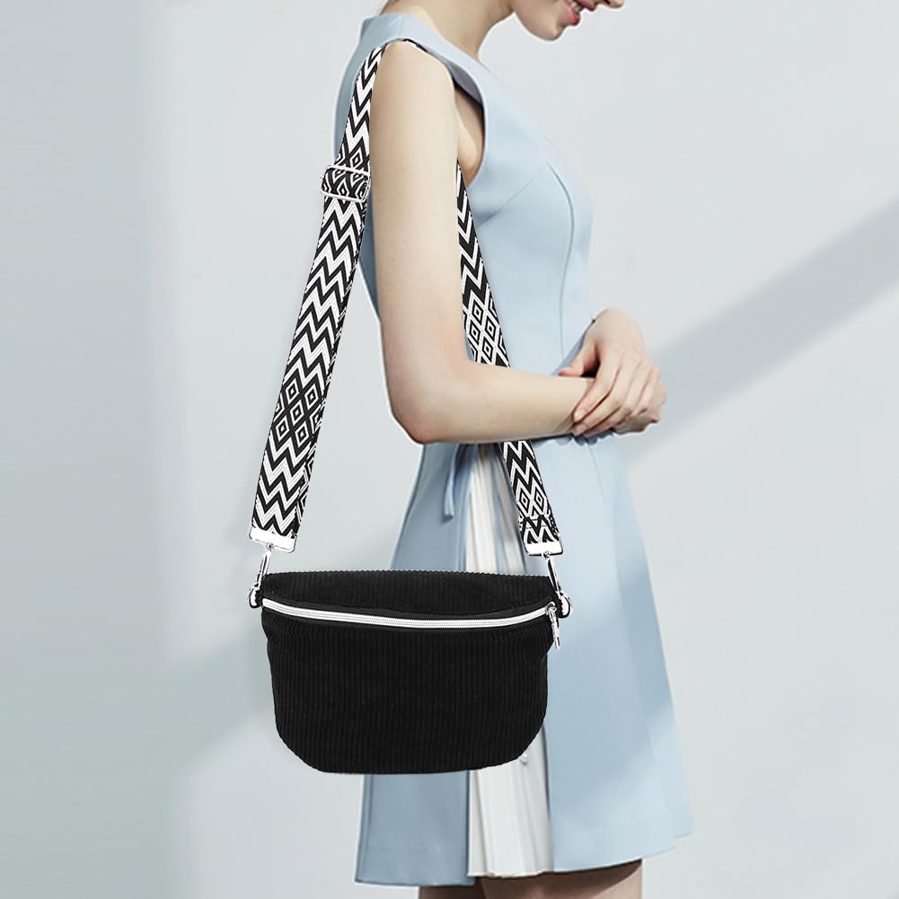 Sac banane en velours côtelé avec sangle réglable, sac de poitrine pour homme et femme