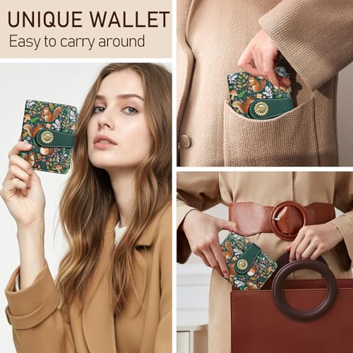 Image of Kelvoris Cute Squirrels Small Rfid Women Wallet Bifold Zipper Coin Pocket | PU Leather Compact Cash Credit Card Holder, Travel Purse for Female Ladies Teen Girls, 1 ID Window 10 Card Slots