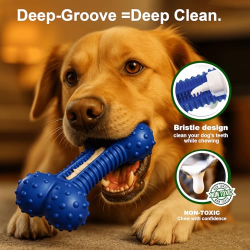 Image of Dog Toys for Aggressive Chewers, Indestructible Chew Toys for Medium Large Dogs,Durable Rubber Dog Bones with Beef Flavor, Tough Dental Toy for Boredom Relief
