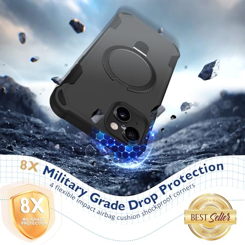 Coque iPhone 13/14 MagSafe noire Fingic avec anneau de support intégré
