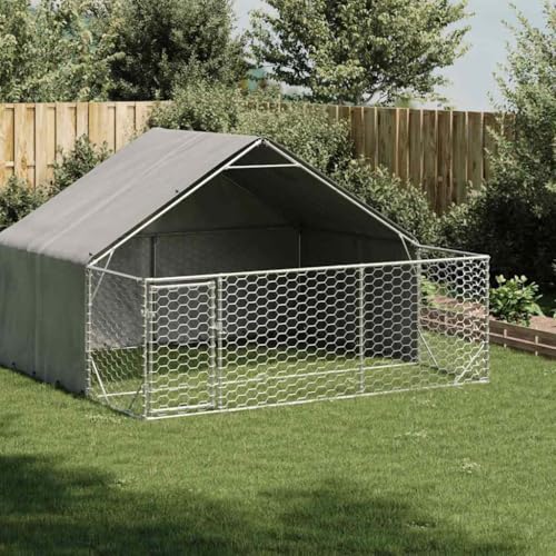 vidaXL Outdoor-Hundezwinger mit Auslauf 3x3x1,9 m Verzinkter Stahl, Hundekäfig im Freien, großer Hundekäfig, überdachter Hundezwinger