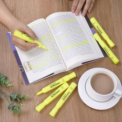 WOSWEL Highlighters Bulk, 24 Pack Tank Style Highlighters Set, Fluorescent Yellow, Chisel Tip Highlighter Markers Bulk for Kid and Adult Coloring, Highlighting as School Supplies