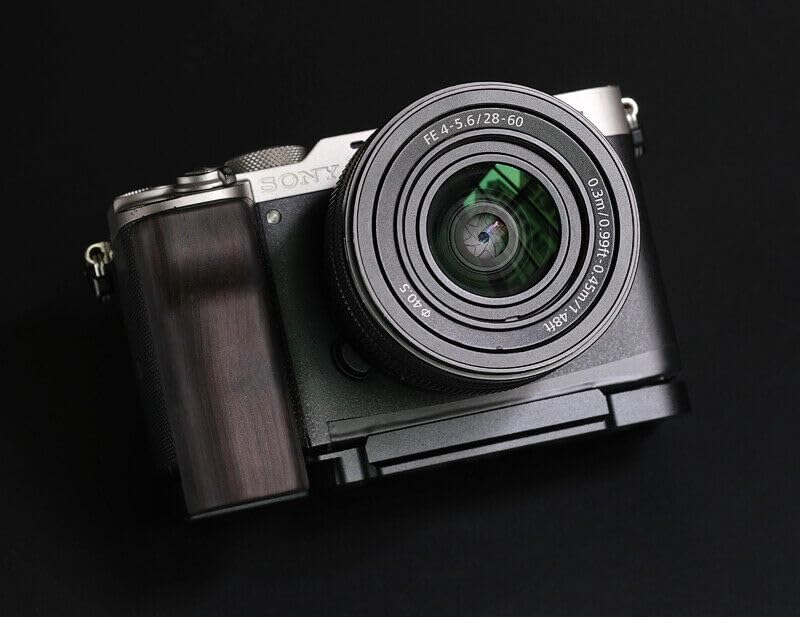 QR L Handle Hand Grip Wood Handle + Alloy Baseplate for Sony A7C Camera Holder (Ebony + Black Alloy Baseplate)