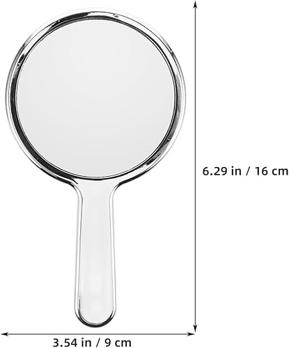 Miniatura 3 de Espejo de mano de vidrio con mango para maquillaje, espejo de viaje portátil para hombres y mujeres, chapado en plata, redondo
