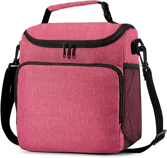 Image of Insulated Lunch Bag with Shoulder Strap, Large Cooler Tote Bag, Black, for Work and Travel (Pink)