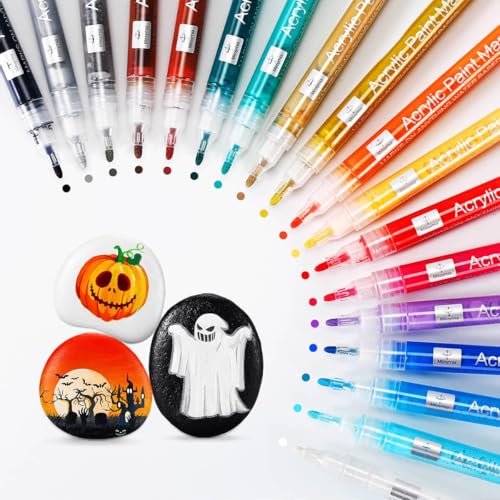 Mitoymia Acrylic Paint Pens Markers for Rock Painting Glass Stone Wood pebble Ceramic Craft Supplies 18 Vibrant Colors Acrylic Pens for Easter Egg Pumpkins for Adults