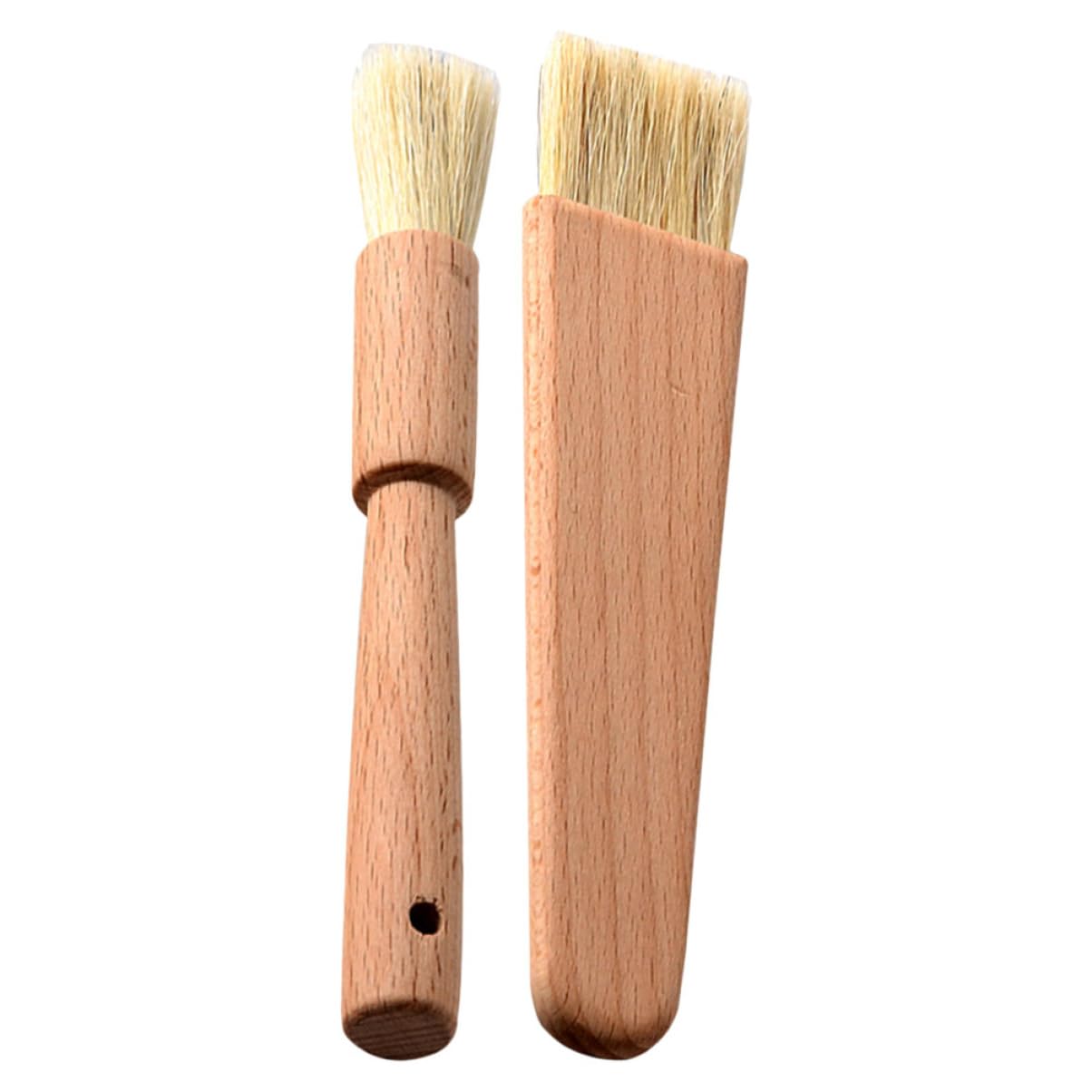 HOLIDYOYO 2pcs Kitchen Oil Brushes Round Flat Pastry Brush Boar Bristles and Natural Handles for Baking Cooking Grilling and Marinades Khaki