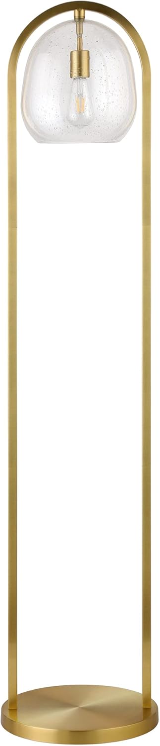 Henn&Hart 64" Floor Lamp with Seeded Glass Shade in Brushed Brass, for Home, Living Room, Bedroom, Entertainment Room, Office, Kitchen, Dining