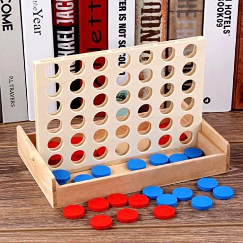 Wooden 4 in a Row Game – Classic Strategy Game for 2 Players, Connect 4 Discs of Same Color in a Row – Board Games Toys for Kids, Boys, Girls – Ages 6+ (1 Pack)