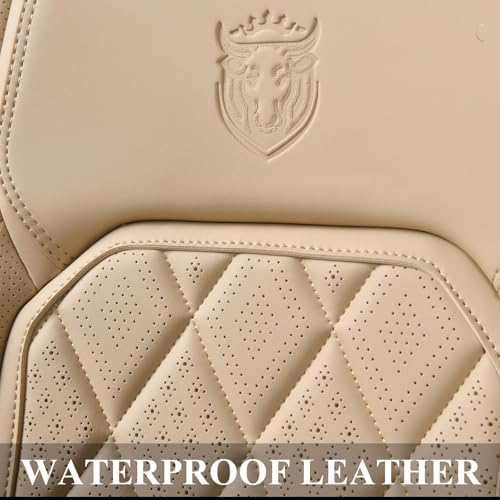 Image of Coverado Front Seat Covers, 2-Pack Luxury Faux Leather Car Seat Cover, Beige Seat Covers, Car Seat Protector Waterproof, Car Seat Cushion Driver Seat Cover Universal Fit for Most Cars, Beige