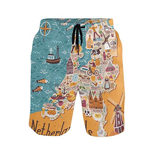 Auskid Netherlands Map Mens Swim Trunks Quick Dry Board Shorts with Pockets Swimsuit Beach Short M