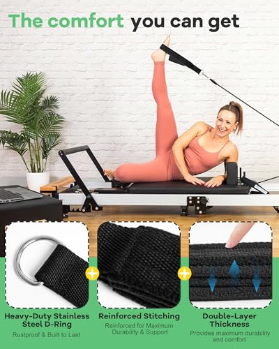 Wonderful Day 2PCS Pilates Straps for Reformer, Comfortable Enhanced Thickness, Fitness D-Ring Double Loop Exercise Straps for Home Gym Workout (Black) - Image 4