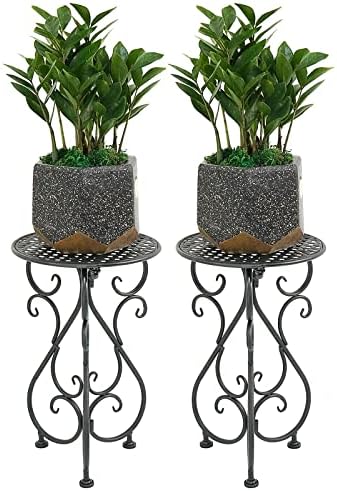 NAKUPE Metal Plant Stands 2 Pack, Modern Single Plant Pedestal 17" Tall Heavy Duty Flower Pot Holder for Indoor, Outdoor, Patio, Balcony, Living Room, Garden, Black