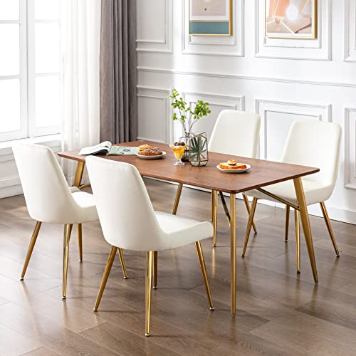 Chairus Dining Room Chairs Set Of 4, Modern Small Living Room Accent Chairs Velvet Upholstered Comfy Side Chair For Kitchen Bedroom Vanity With Low Arm & Metal Legs, Cream #TOP13