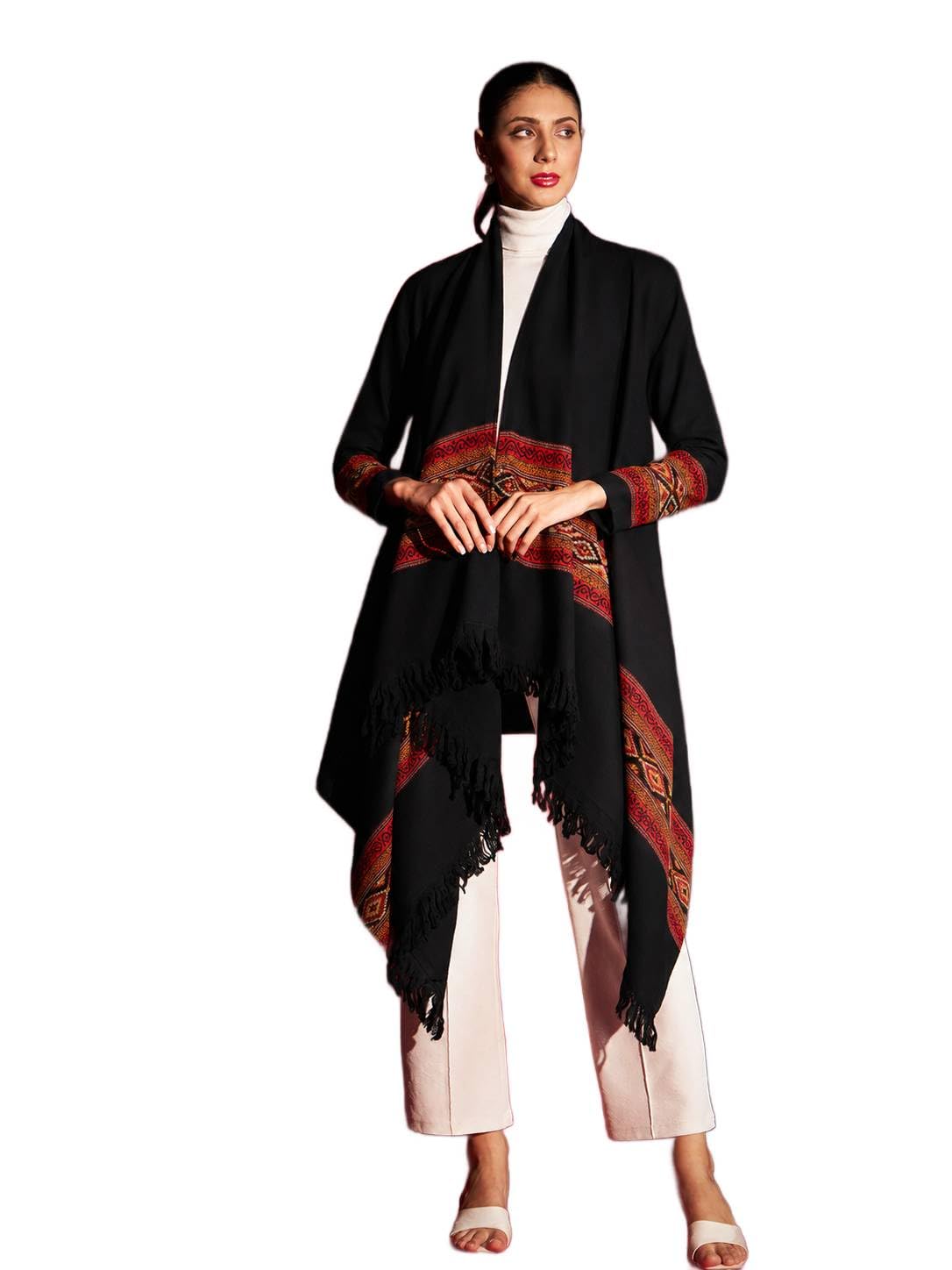 Women’s Plain Black Woolen Shrug | Himalayan Kullu Weave Full Sleeve Winter Jacket Shrug-image-42