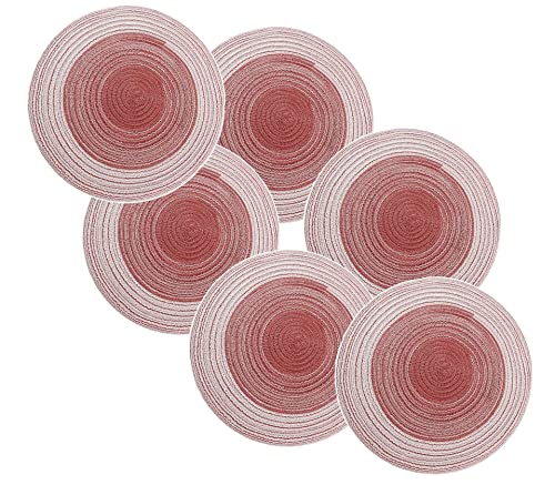 Image of Jute Placemats Set of 6 Heat Resistant Round Place Mats Natural Jute Woven Braided Table Mats Thick Farmhouse Placemats Trivet Round Braided Placemats for Dining Table(Red, Set of 6)