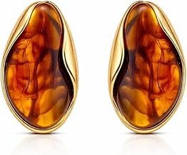 Lylak 18K Gold Plated Amber Resin Geometric Stud Earrings for Women | IG Style Minimalist | Waterproof Non-Tarnish Stainless Steel | Daily, Office & Casual Wear