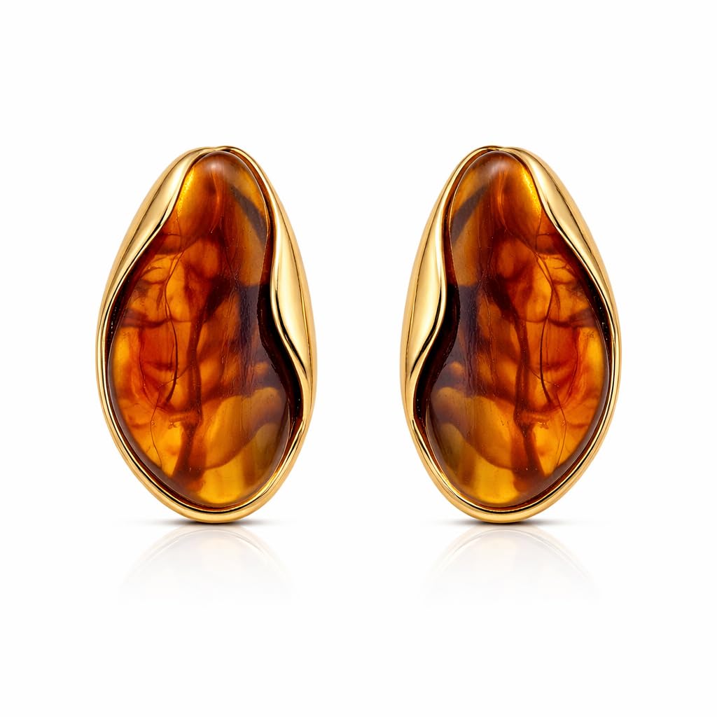 Lylak 18K Gold Plated Amber Resin Geometric Stud Earrings for Women | IG Style Minimalist | Waterproof Non-Tarnish Stainle... - Review, Price and Buying Guide
