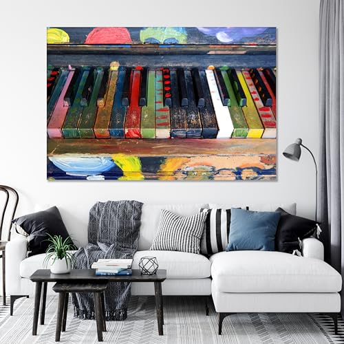 LuxeWood Music Wall Art Decor - Medium, Large, X-Large Canvas Prints for Home, Office, Restaurant - Living Room and Kitchen Arts (Colorful Piano, 16L x 24W)