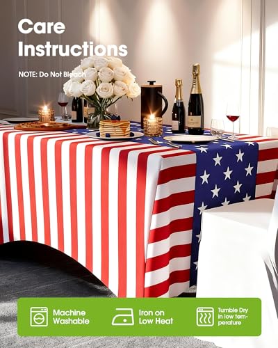 Image of Pureegg 4th of July USA 250th Anniversary Spandex Tablecloth 6ft - 2 Pack, Patriotic American Flag Fitted Stretch Table Cover for 6 ft Rectangle Table, Tablecloth for Independence Day Party