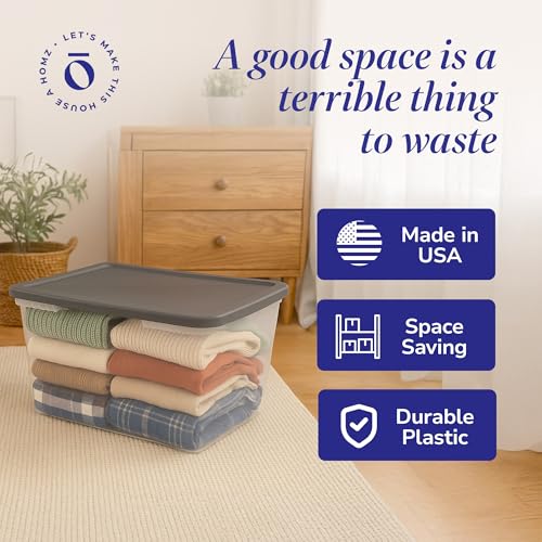 HOMZ 2-Pack Snaplock, Large Clear Plastic Storage Organizer Bins w/Lids, 56 Quart, Gray - Stackable Container Boxes for Bedroom, Bathroom, Garage, and Office Organization by HOMZ - Image 5